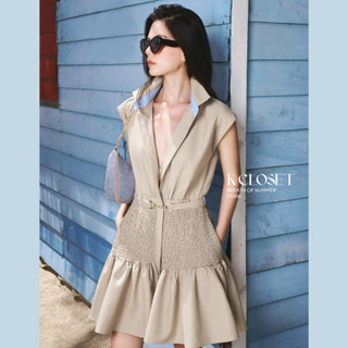  Đầm ngắn cổ xẻ  Form nhỏ  nhún hông K Closet D1006 - Summer Breath Dress 