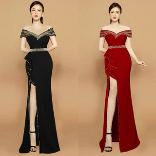 Dpv550... dạ hội trễ vai kết pha lê cao cấp. ảnh thật