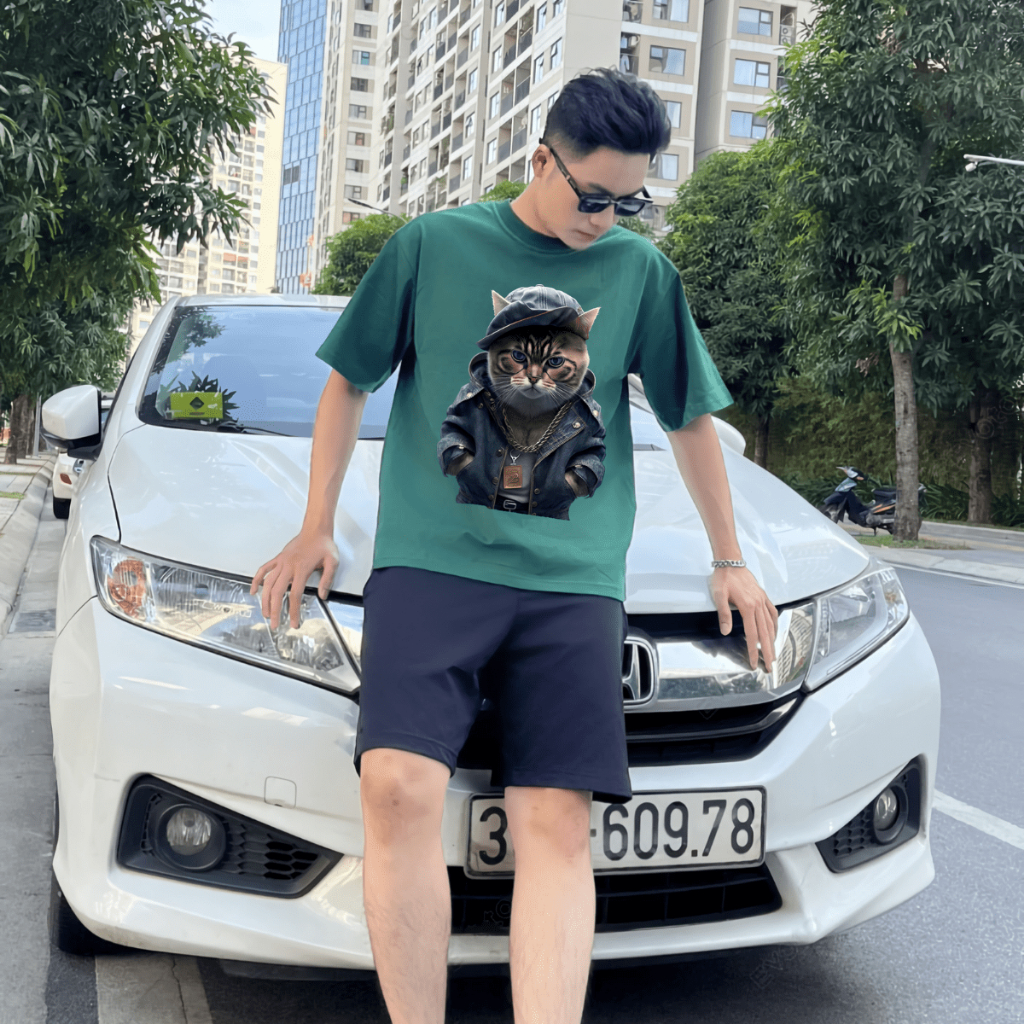 Bộ Cổ Tròn A064 - Mèo áo khoác bò Phong Cách Nam Nữ Cao Cấp, Chất Vải Cotton 100% Cao Cấp Siêu HÓT