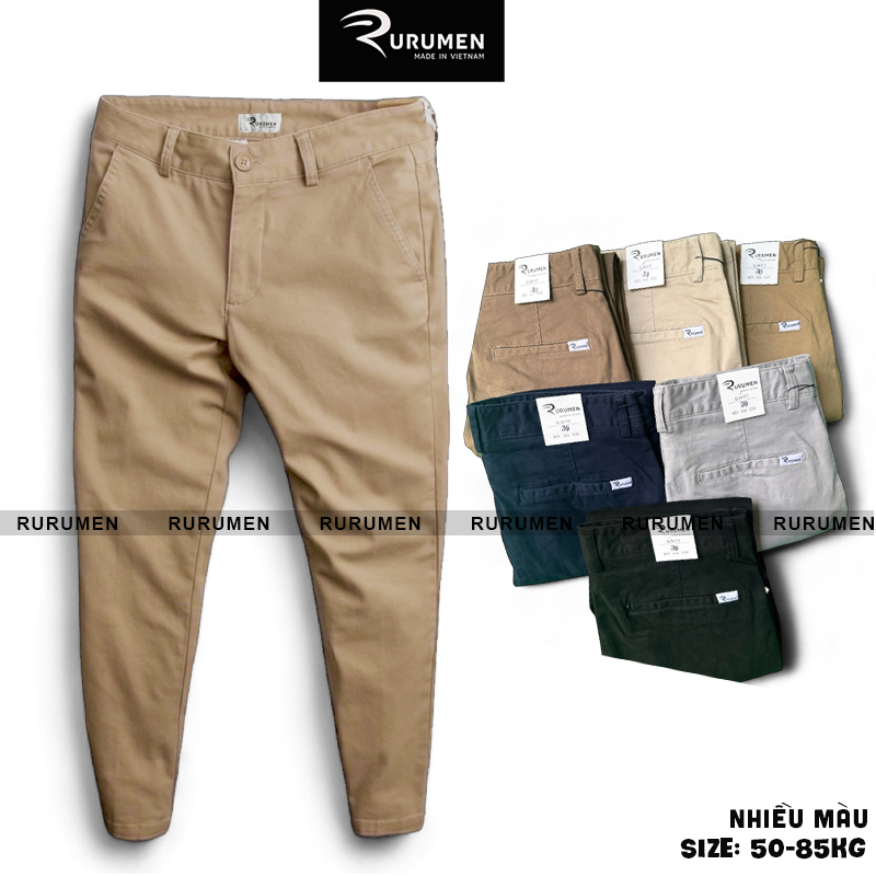 Quần Dài Nam Kaki RURUMEN Hàng VNXK Cao Cấp Màu Da Bò, Kem Nhạt, Kem Đậm, Đen, Xanh Đen, Xám