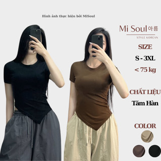 Áo thun tăm cổ tròn vạt nhọn bigsize misoul, áo cổ tròn vạt chéo 278