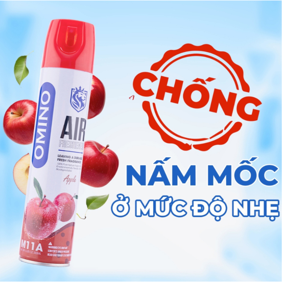 Xịt Thơm Khử Mùi Nội Thất Ô Tô OMINO M11A Hương Táo 330ml Chống Say Xe - Omino Vietnam Chính Hãng