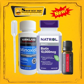 Combo Hỗ Trợ Mọc Lông Mày Nam Minoxidil + Castor Oil + Biotin