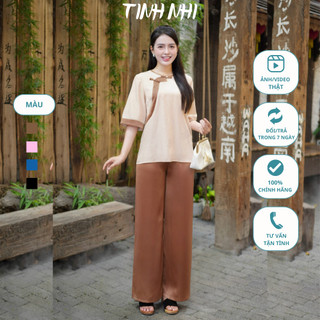 Đồ lam đi lễ lụa phối viền TINH NHI thanh lịch mềm mại PP113