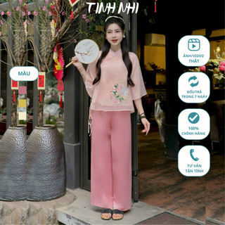 Đồ lam đi lễ voan tơ 2 lớp thêu chim TINH NHI mềm mại thoải mái PP112
