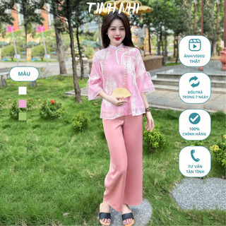 Đồ lam đi lễ voan tơ 2 lớp thêu hoa TINH NHI trẻ trung và thanh lịch PP115