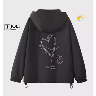 Áo Khoác Gió Nam Nữ Mũ Cao Cấp 2 Lớp JOLI Mã Heart You Chống Nước Chống Nắng Form Rộng Kiểu Dáng Unisex