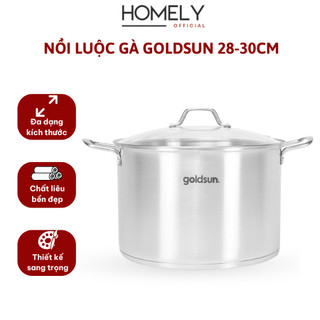 Nồi luộc gà inox Goldsun GPO2110 size 28-30cm, vung kính cường lực dùng cho mọi loại bếp