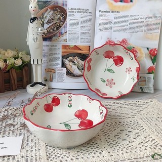 Bộ chén , bát , tô ăn cơm sử dụng trong gia đình họa tiết trái cherry dễ thương (có thể làm quà tặng ) - gốm sứ Shunhui