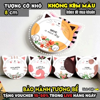 Tượng tô màu, ĐĨA MÈO TỰ TÔ SÁNG TẠO, size L, thạch cao trắng (Không kèm màu), luyện vẽ, decor