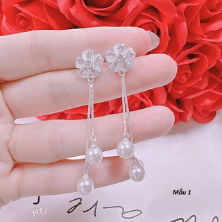 Bông tai bạc tua 2 sợi chất liệu bằng bạc s925 MS07d