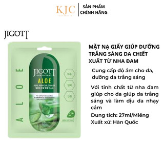 Mặt Nạ Giấy Dưỡng Trắng Sáng Da Chiết Xuất Nha Đam (10 Miếng) - JIGOTT ALOE REAL AMPOULE MASK