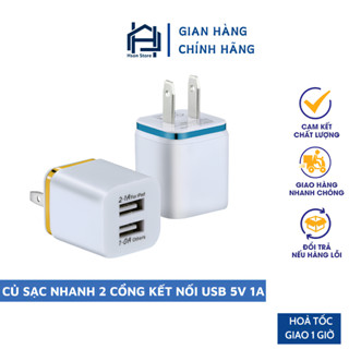 Củ sạc cao cấp 2 cổng kết nối, đầu sạc ÚSB kép 5V 1A  đa năng, tiêu chuẩn Châu Âu dùng cho các sản phẩm phổ thông