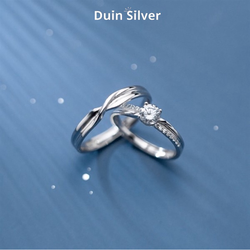Nhẫn đôi bạc Duin Silver FS02 freesize có thể điều chỉnh được bạc thật