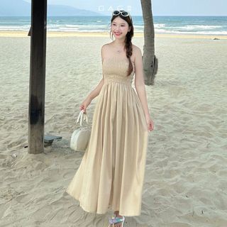 Đầm Cúp Ngực Dáng Dài Xoè Rộng Đầm Ống Mocking Maxi Thời Trang Nữ Xẻ Trước  GAGO GG4777