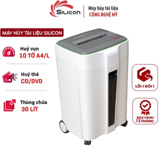 Máy hủy tài liệu nhập khẩu Silicon PS-2200, máy huỷ giấy siêu vụn 10 tờ A4/70g thẻ tín dụng, đĩa CD/DVD, thùng chứa 30L