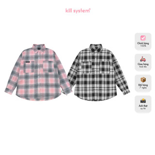  Áo sơ mi flannel Kill System kẻ sọc tay dài túi vuông tag cao su logo Somi