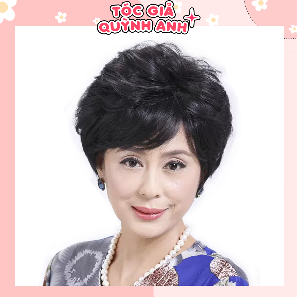 Tóc giả nữ ngắn trung niên, tặng lưới chụp (Sỉ 120k)QATN13