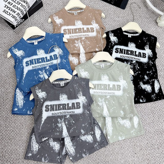 Bộ quần áo ba lỗ phối loang cotton chữ LAB cho bé trai