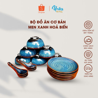 Bộ đồ ăn cơ bản men xanh hỏa biến sản xuất tại xưởng gốm sứ Bát Tràng