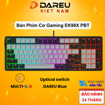 Bàn phím quang cơ Gaming DAREU EK98X PBT BLACK-GREY (WATERPROOF, OPTICAL sw, MULTI LED)