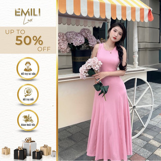 Váy suông cổ tròn Emili dáng dài, váy suông kiểu nữ 