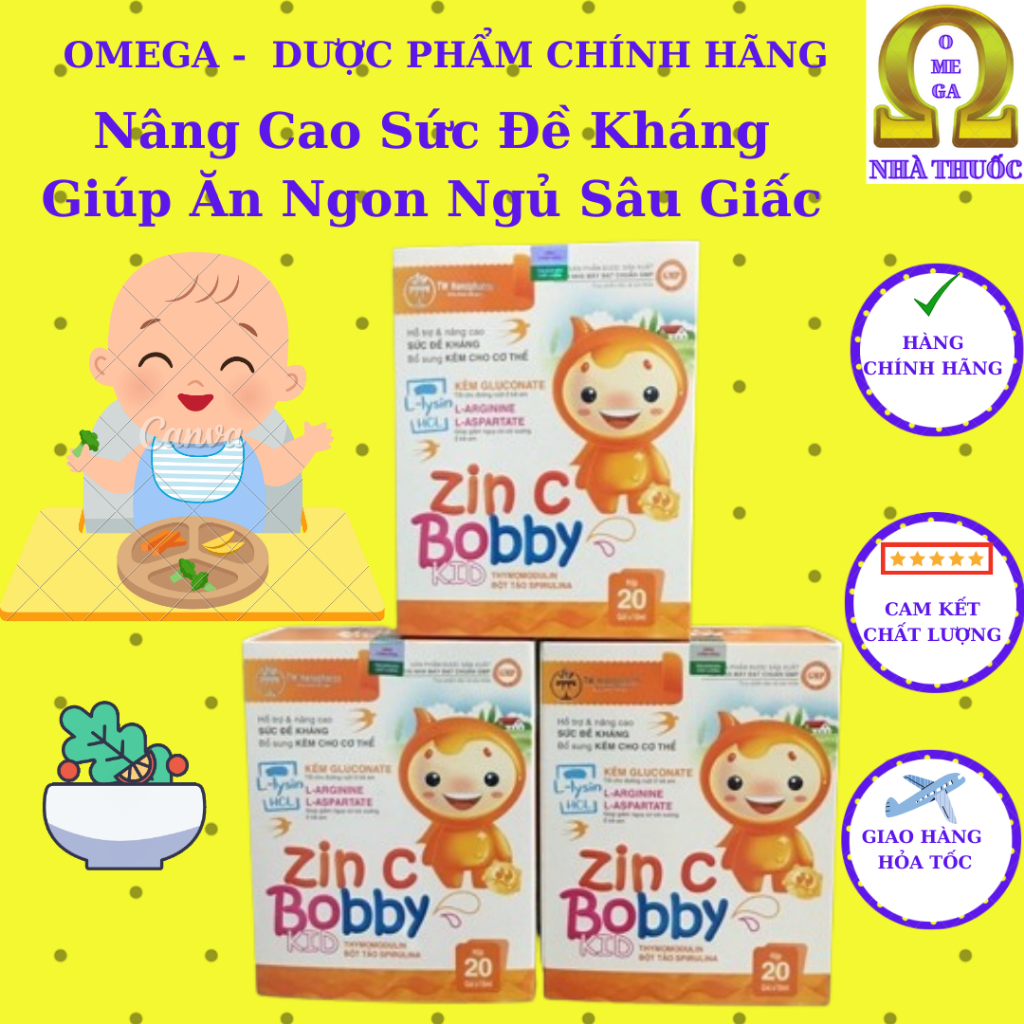 Kẽm ZIN C BOBBY KID [Date 2028, 20 gói] - Bổ Sung Kẽm, Lysine, DHA, Giúp Tăng Sức Đề Kháng, Ăn Ngon