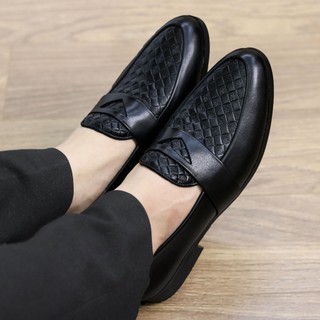  Giày lười nam da mềm kiểu dáng hàn quốc Giầy tây nam trẻ trung dập vân caro đế cao su khâu chắc chắn cao 3cm RUNO G24 