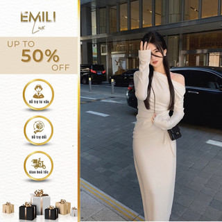 Set váy lệch vai Emili, váy kệch vai kiểu nữ sang chảnh 