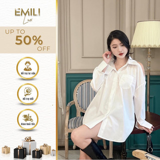 Áo sơ mi kiểu nữ Emili dài tay khoét vai, áo sơ mi nữ dáng rộng cá tính chất thô nến 