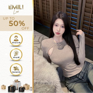 Áo len dài tay Emili áo len xẻ cách điệu phối hoa kiểu xinh 