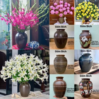 Bình Hoa Lọ Hoa Dáng Chum Tròn Men Mộc Men Hỏa Biến - Gốm Sứ Bát Tràng
