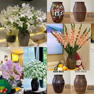 Bình hoa men mộc dáng chum lọ hoa miệng rộng gốm sứ bát tràng - gốm bích