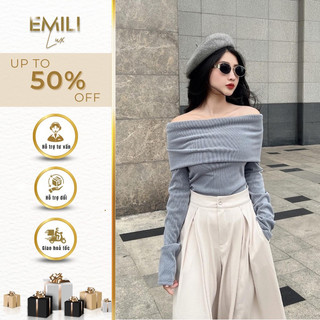 Áo thun dài tay Emili trễ vai ôm body cá tính, áo kiểu trễ vai chất liệu thun co dãn 