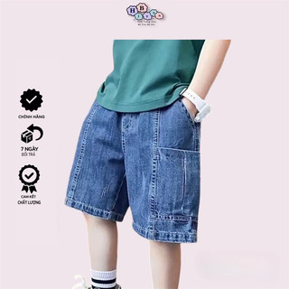 Quần Jean HB Phom Lửng Cho Bé Trai Từ 25-50Kg Co Giãn Gồm 2 Màu Xanh Nhạt Xanh Đậm Phối Một Bên Túi Thời Trang