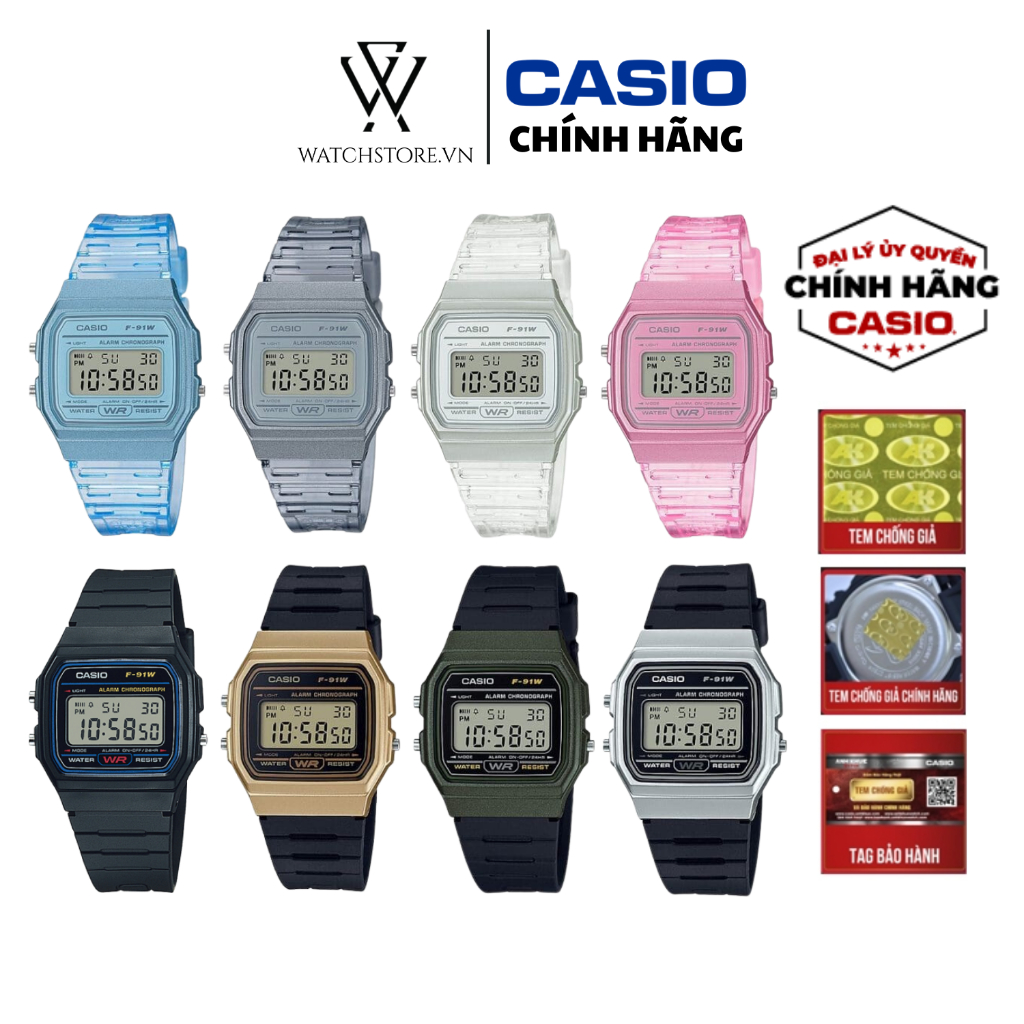 Đồng Hồ Điện Tử Casio F-91 Unisex Dây Nhựa Chống Nước 35.2mm