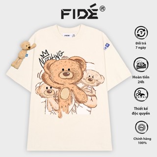 Áo thun FIDE TEEDY phông cotton unisex nam nữ form rộng cổ tròn áo đính gấu - ATQ3 Gấu