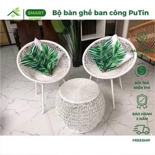 Bộ bàn ghế ban công putin HEALHHOMES 1 bàn 2 ghế giả mây lõi thép trang trí phòng khách sân vườn quán cafe