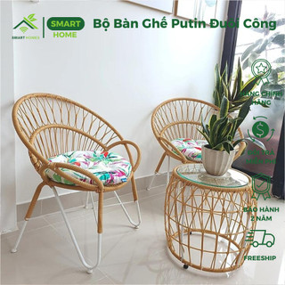 Bộ Bàn Ghế Putin Đuôi Công SmartHomes Sân vườn Song Mây Chất Liệu Nhựa Giả Mây Cao Cấp Và Khung Thép Bảo Bành 24 Tháng
