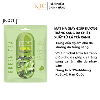 Mặt Nạ Giấy Dưỡng Trắng Sáng Da Chiết Xuất Từ Trà Xanh (10 Miếng) - JIGOTT GREN TEA REAL AMPOULE MASK