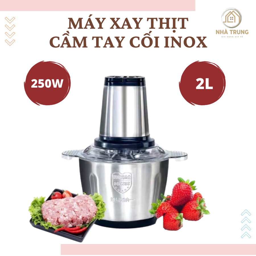 Máy Xay Thịt Cối Inox 4 Lưỡi Đa Năng, Công suất cao, Máy xay thịt cá đa năng xay sinh tố giò chả, Máy xay hạt khô