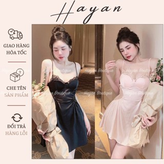 HT94 Váy ngủ sexy phối ren dáng xoè sanh chảnh kèm ĐỆM LÓT,đồ ngủ lụa lưng đan dây tôn dáng HT94