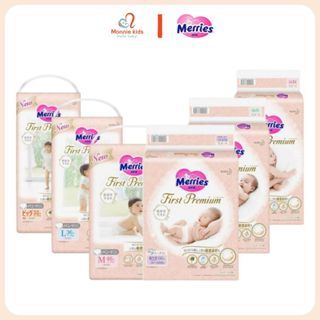 Bỉm quần Merries First Premium cho bé, tã dán trẻ em NB66, S60d, M48d, L36q, XL32q - Monnie Kids