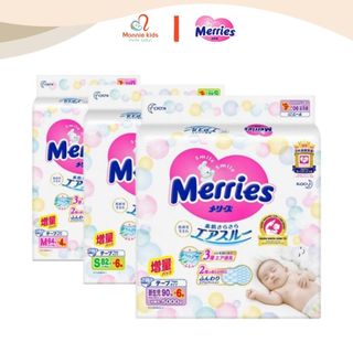 Bỉm dán cho bé Merries NB96 S76 M6 L58, tã dán nội địa Nhật cao cấp cho trẻ - Monnie Kids