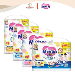Bỉm quần cho bé Merries M64 L50 XL44 XXL28, tã quần nội địa Nhật siêu mỏng - Monnie Kids