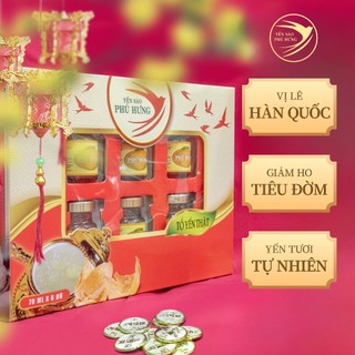 Hộp quà 6 Tổ yến chưng sẵn Phú Hưng vị lê Hàn Quốc hỗ trợ giảm ho tiêu đờm bổ sung dinh dưỡng 6x70ml