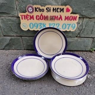😘 combo 5 dĩa chỉ xanh 18cm💢 dĩa cao cấp gốm xưa vẽ chỉ xanh😙