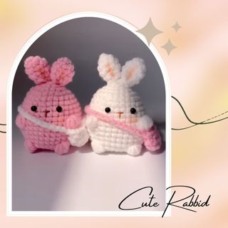 Móc khoá thỏ hồng, móc khoá thỏ móc len, quà tặng handmade, móc khoá len handmade, thỏ móc len