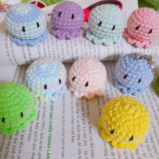 Móc khoá bạch tuộc móc len, móc khoá len handmade cute, móc khoá len giá rẻ