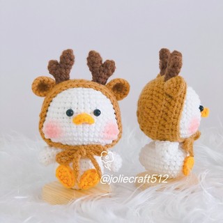 Vịt mũ tuần lộc móc len, Vịt mũ ếch móc len, Vịt mũ tai thỏ móc len, móc khoá len handmade